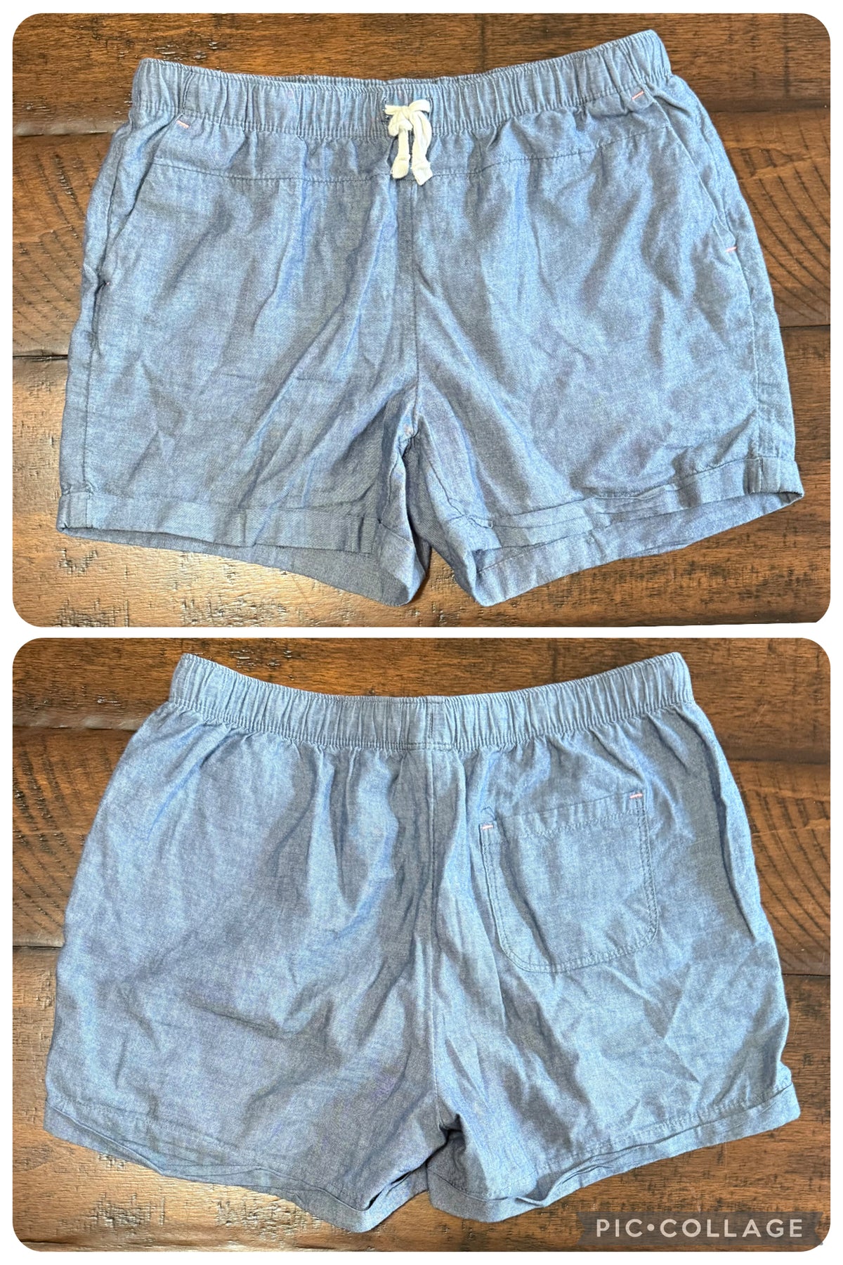 Faded glory blue shorts -pockets, pink thread - size Youth - 10 (L)