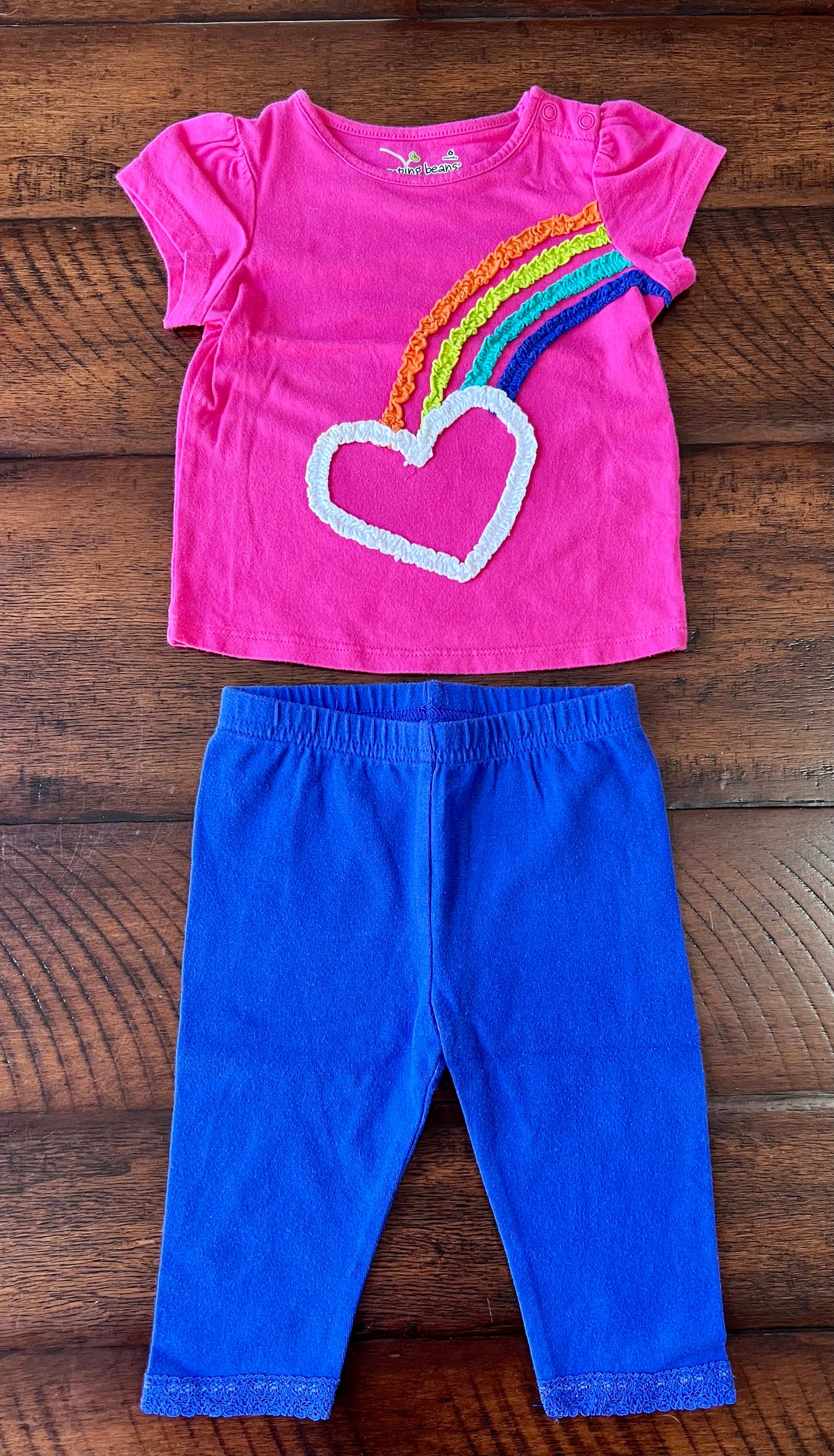 2pc NEW! pink SS RAINBOW BLUE pants/lace hem - size Month - 3-6 / 6M