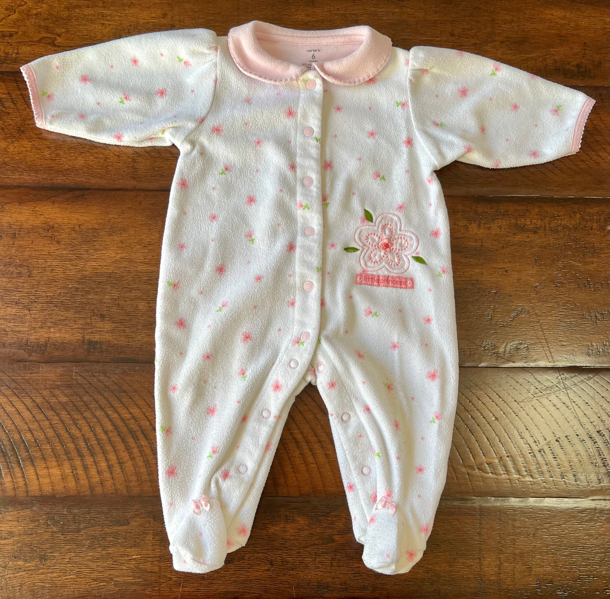 Carter's LITTLE PRINCESS white/pink flowers/bows - size Month - 3-6 / 6M