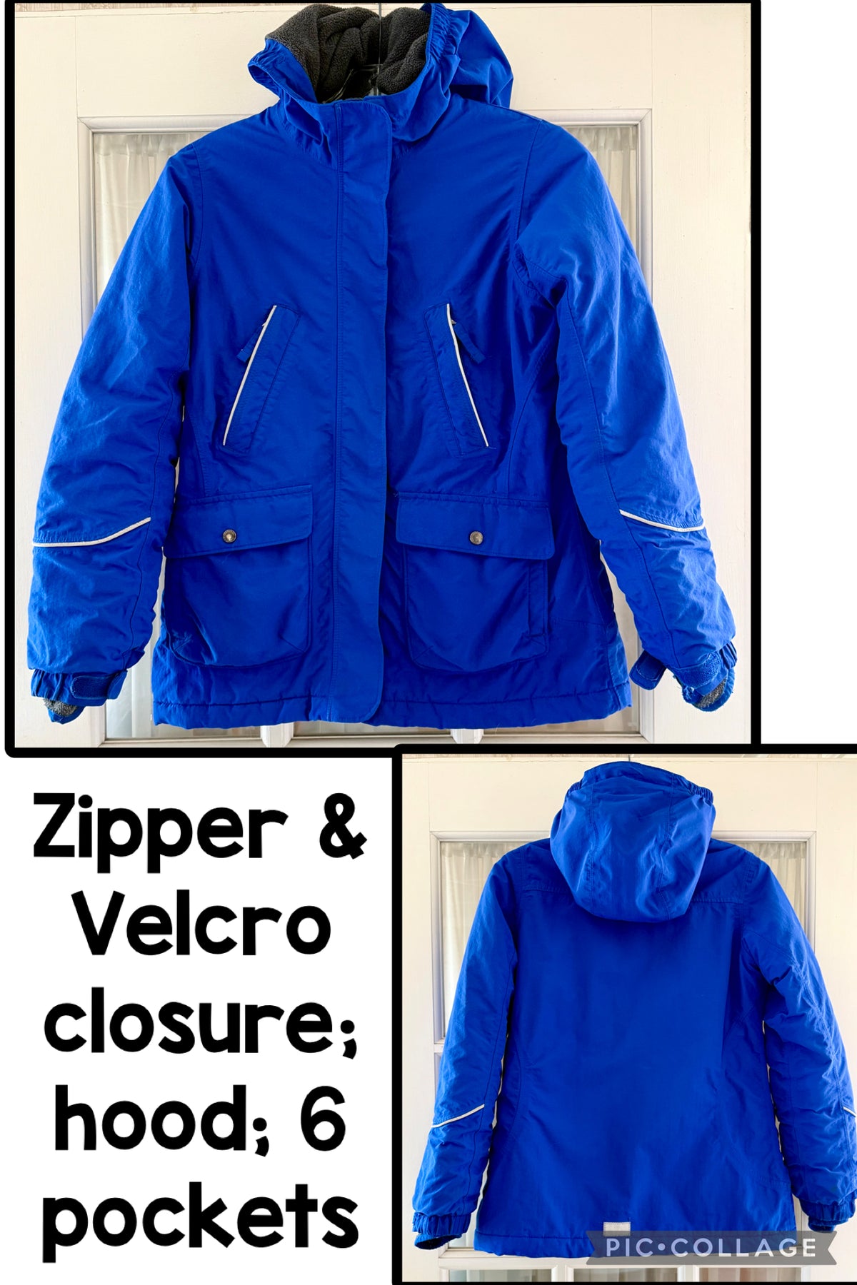 Lands' End BLUE coat -hood/pockets/thumbholes - size Youth - 10 (L)