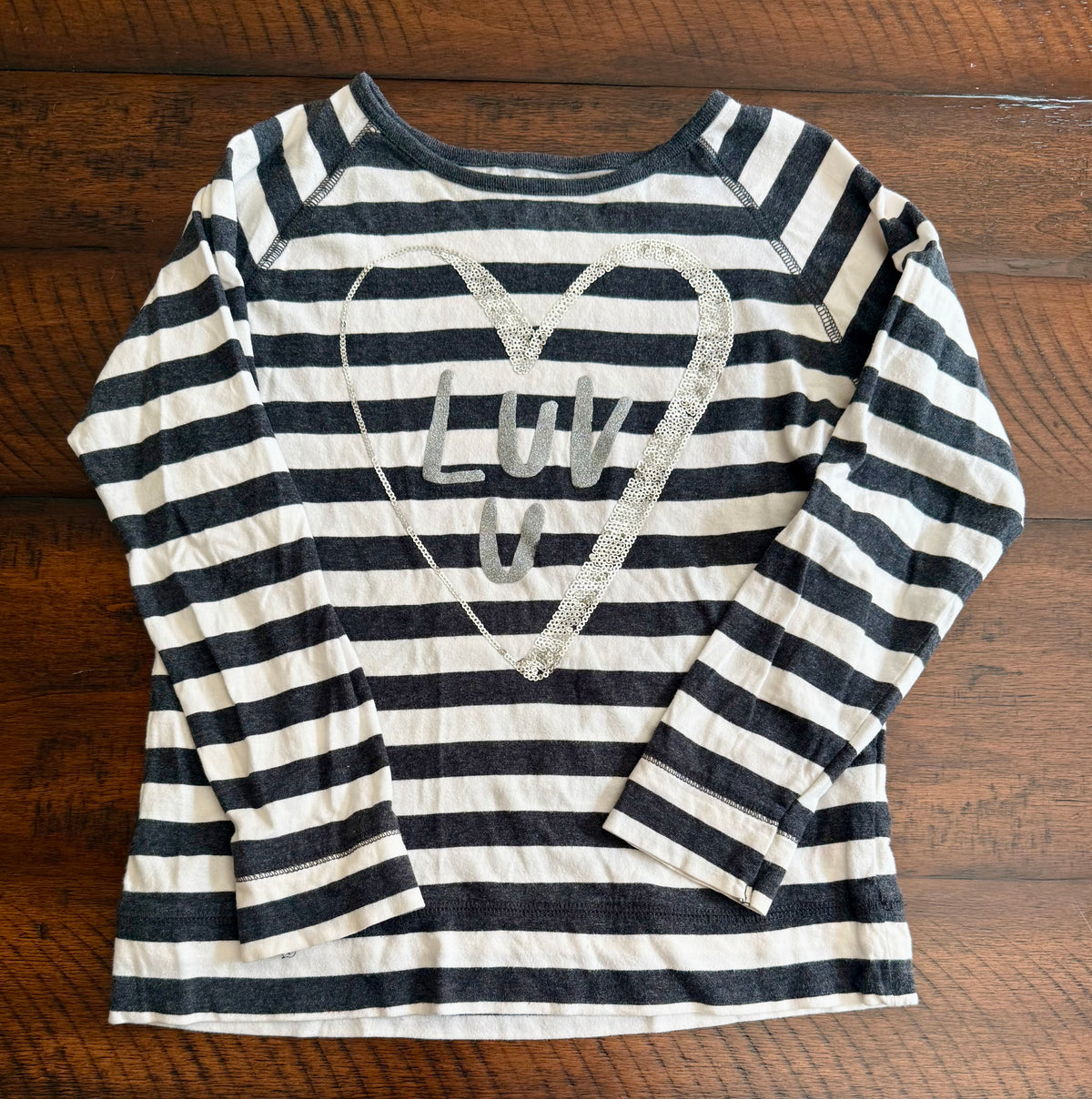 OshKosh stiped LS top -black//white, sequins - size Youth - 10 (L)
