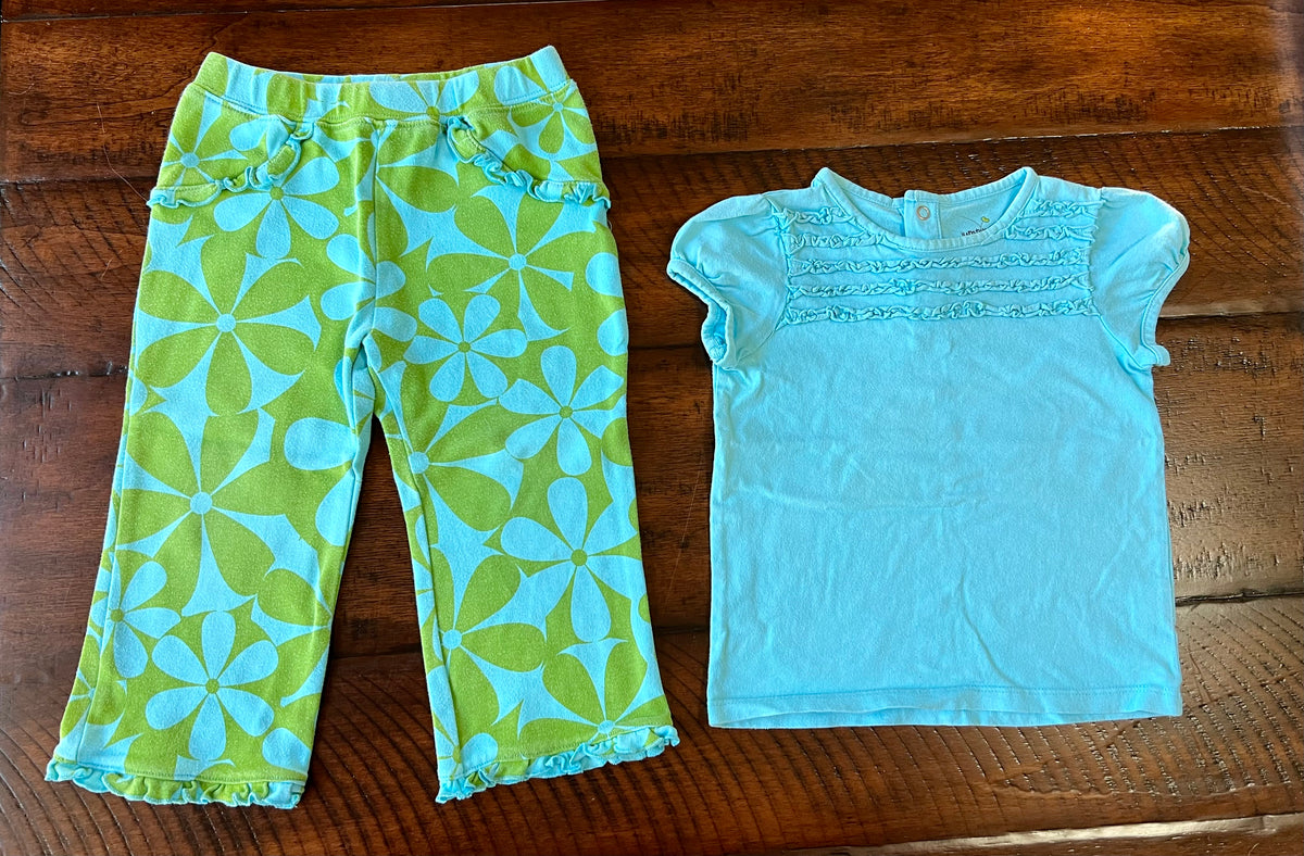 2pc Aqua ruffle top Blue/green DAISY pants - size Month - 18-24 / 24M
