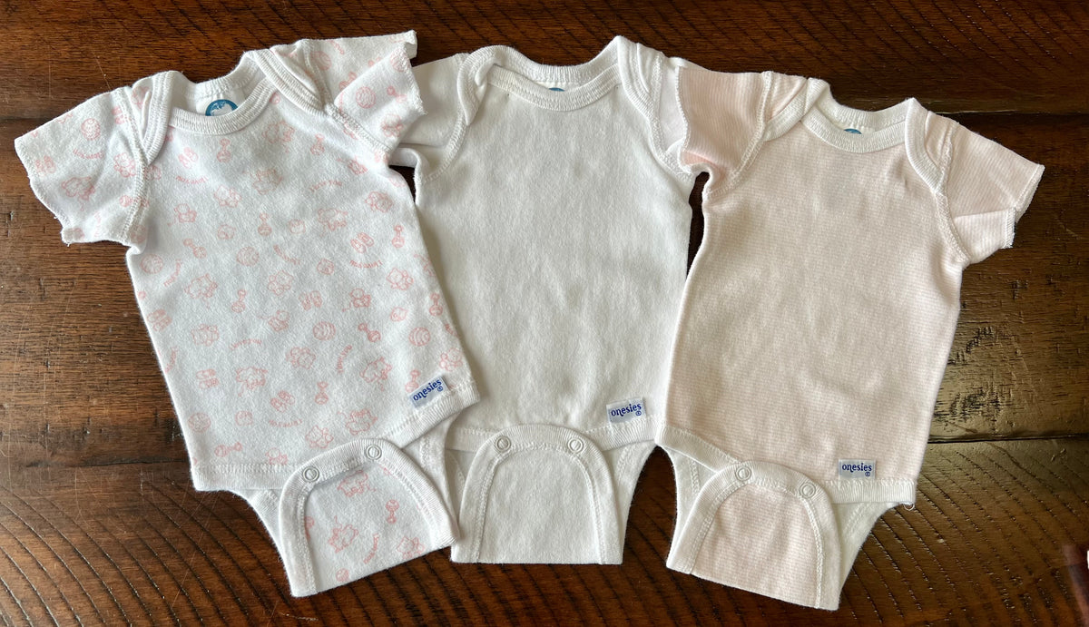 3 Carter's onesies -pink striped, animals - size Month - Preemie