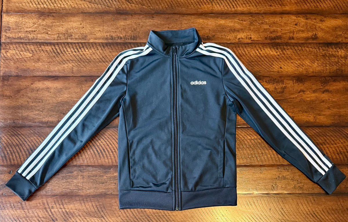 ADIDAS black/white coat -full zip, pockets - size Junior - XS (0/1)