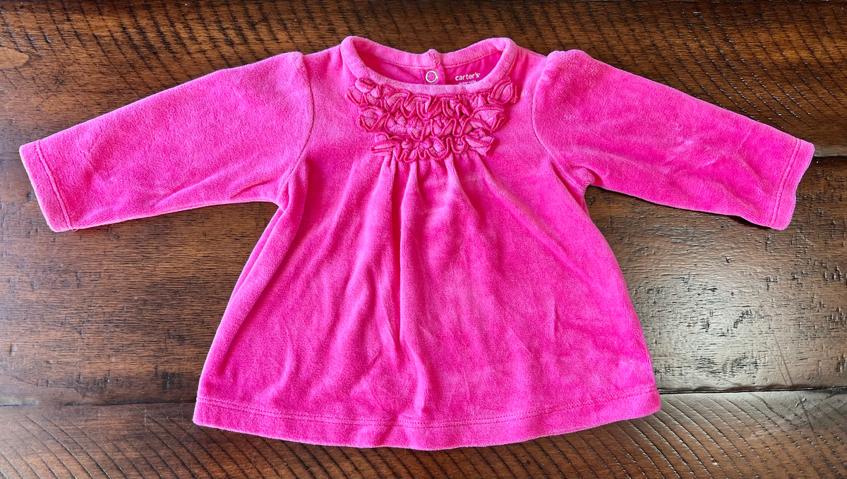 Carter's LS pink ruffle top- soft & cozy - size Month - 3-6 / 6M