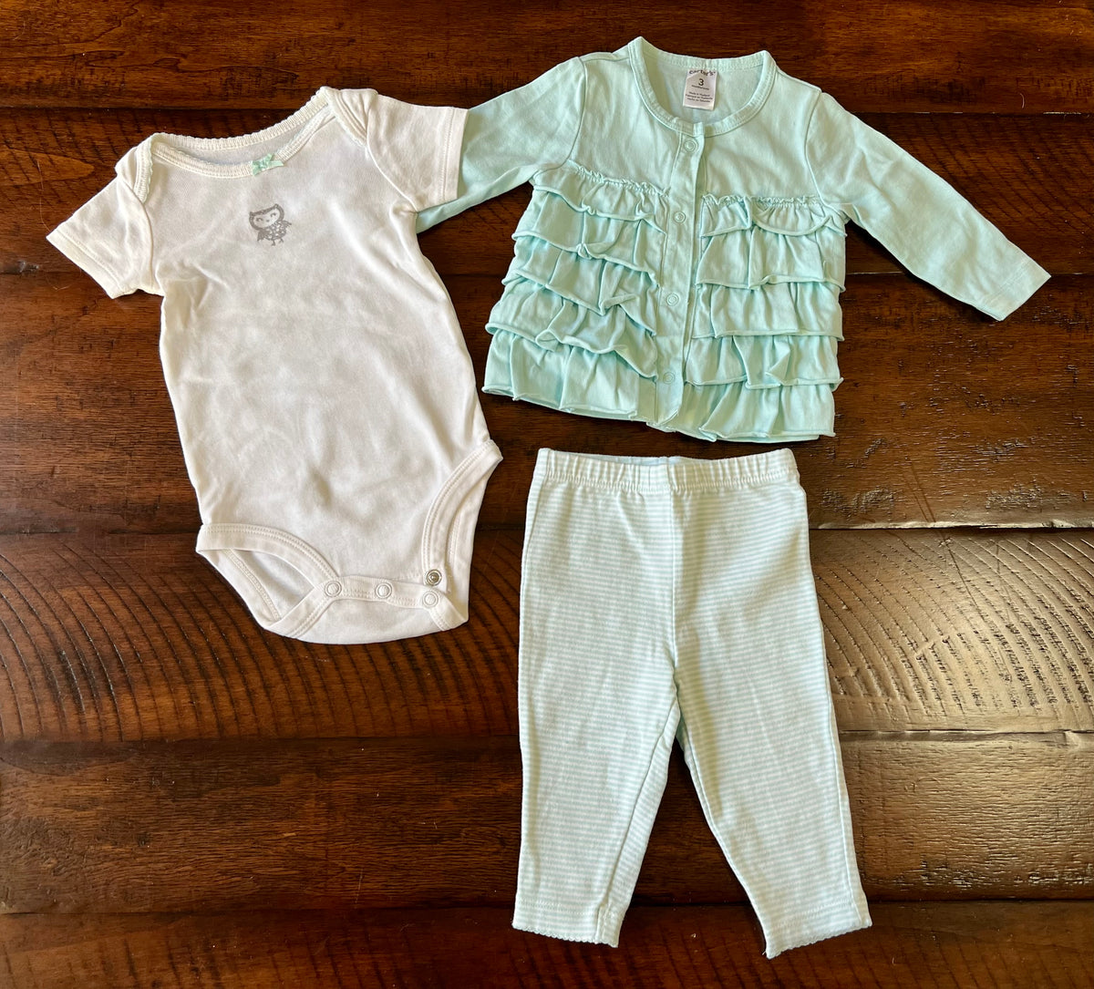 3pc aqua/striped outfit NEW! cardigan, top, pant - size Month - 0-3 / 3M