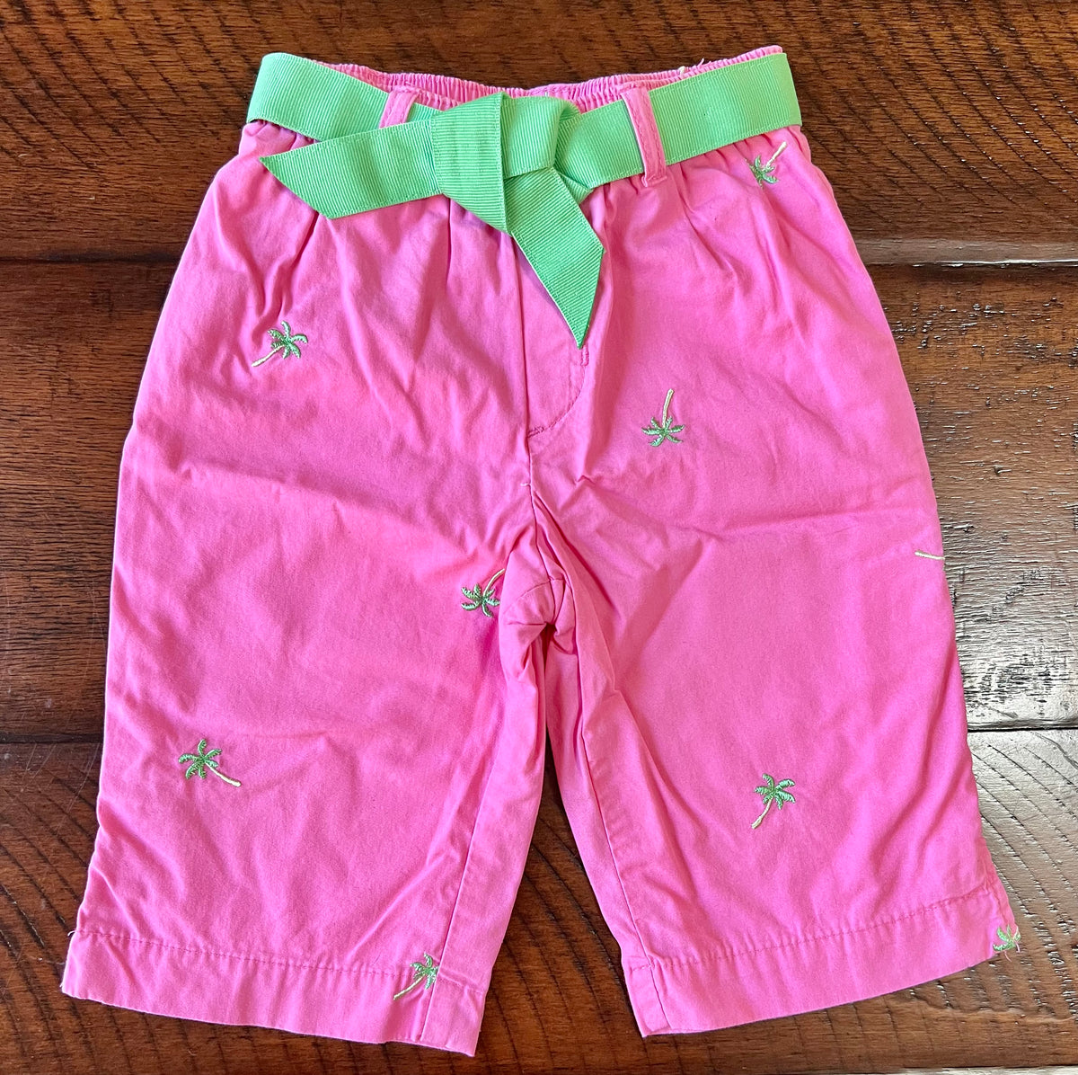 NEW! PolkaDot PINK capri palm trees/green belt - size Month - 12-18 / 18M