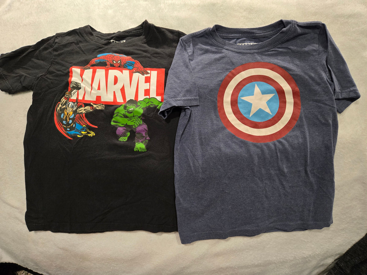 2 superhero tees marvel, captain america - size Youth - 8 (M)