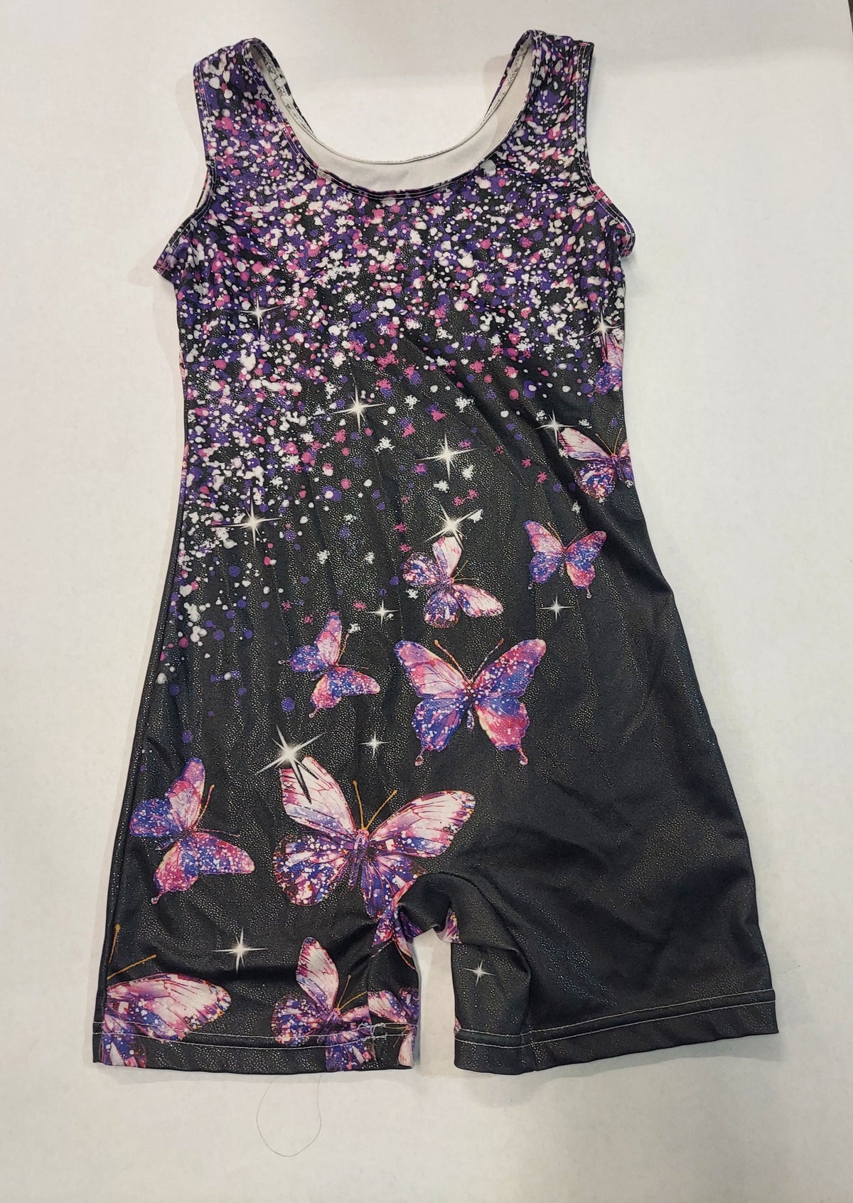 Gymnastics Unitard Black & Purple Butterfly - size Youth - 14 (XL)