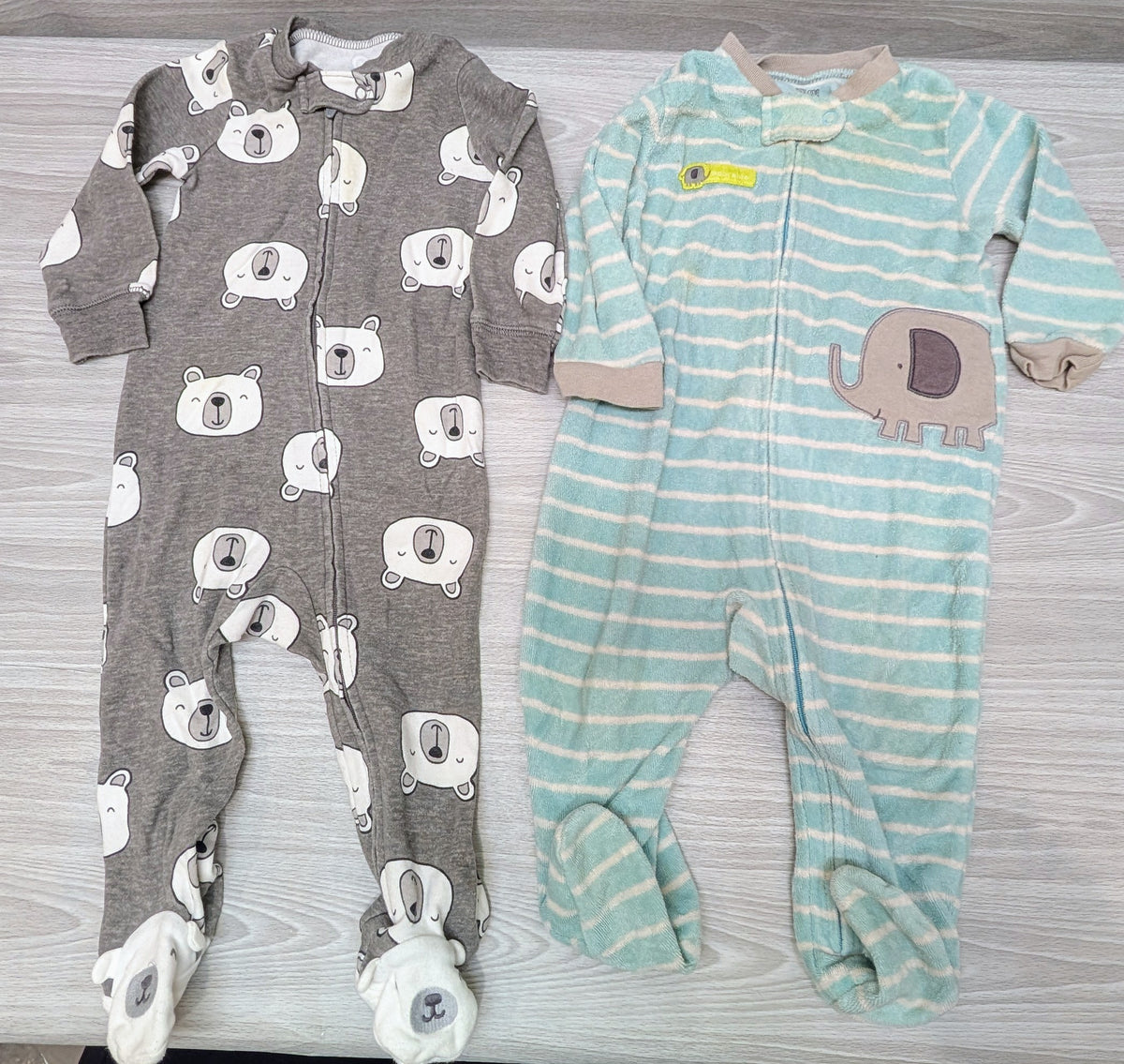 9M Carter's polar Bear Cotton & Elephant footy - size Month - 6-9 / 9M