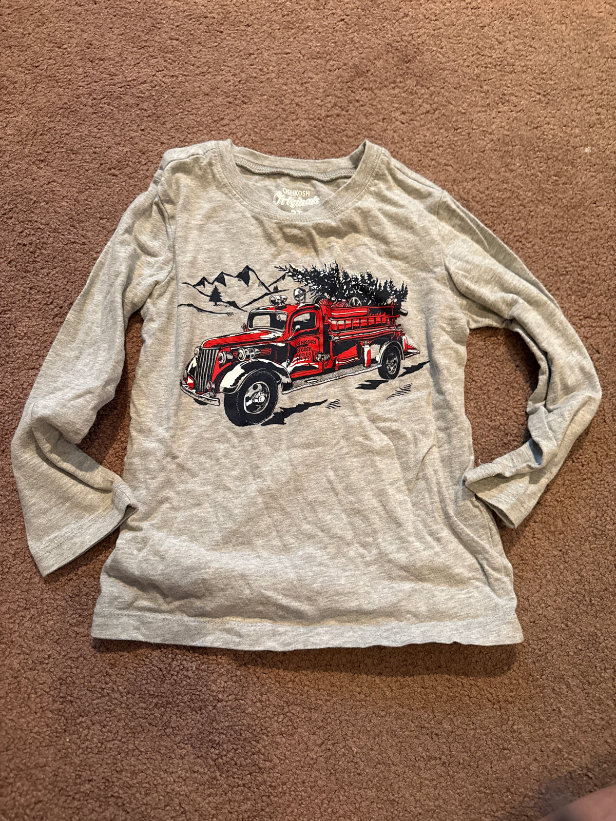 Gray Christmas Shirt Long sleeve w/red truck - size Toddler - 2T