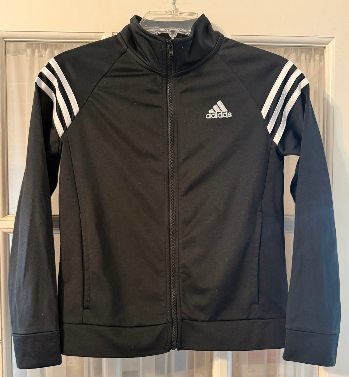 Adidas track jacket: Black * pockets - size Youth - 14 (XL)