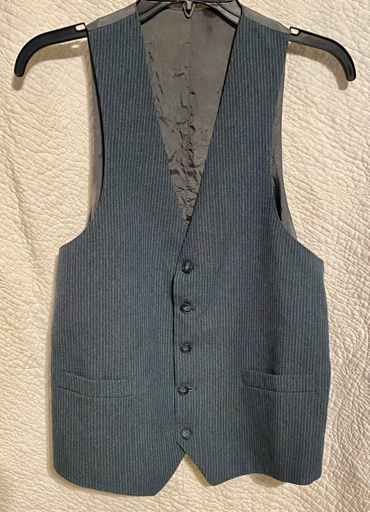 Grey pin stripe 5 button Vest with 2 small front - size Teen/Men - L (36-38)