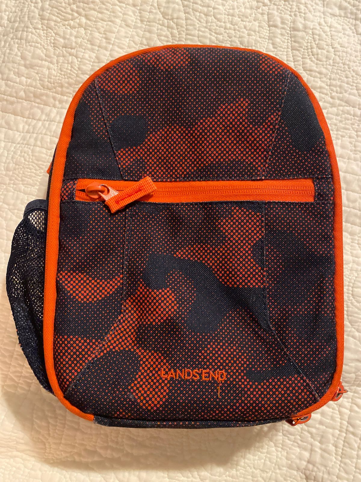 Lands' End orange & Black camo lunch bag