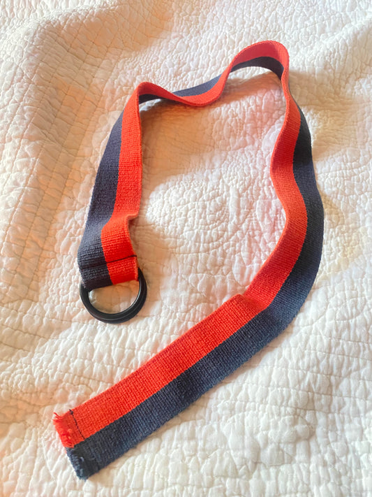 red and navy blue belt 28 with metal loop