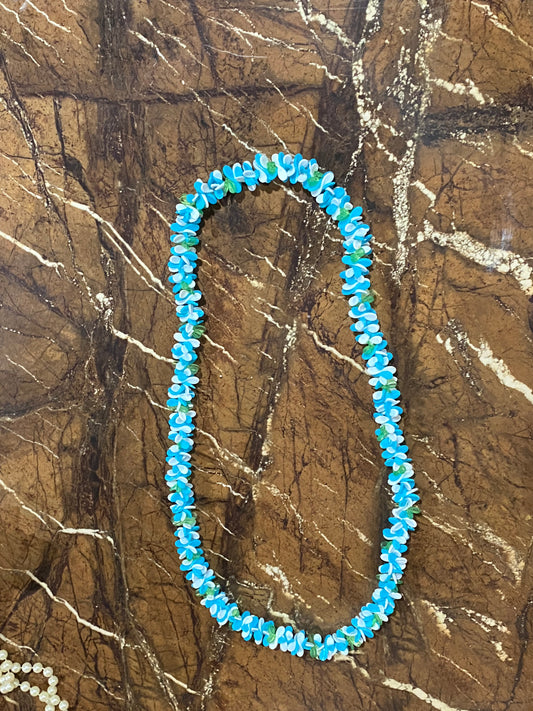 Plastic flower Necklace blue/white&
