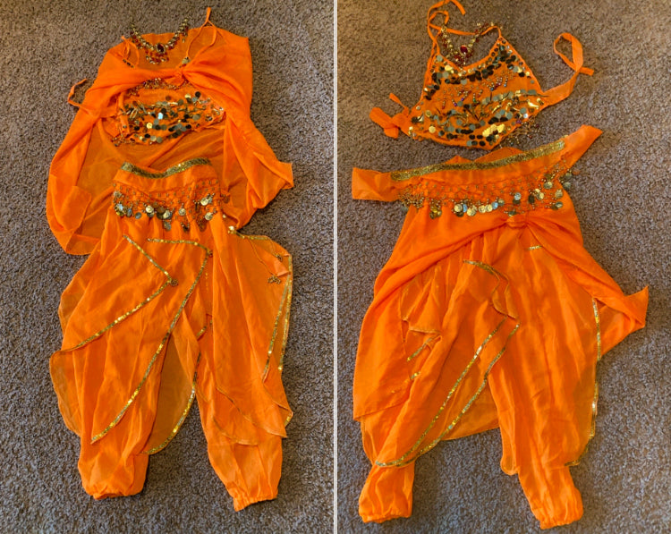 Orange Belly dancer Costume halter top, bead - size Youth - 10 (L)