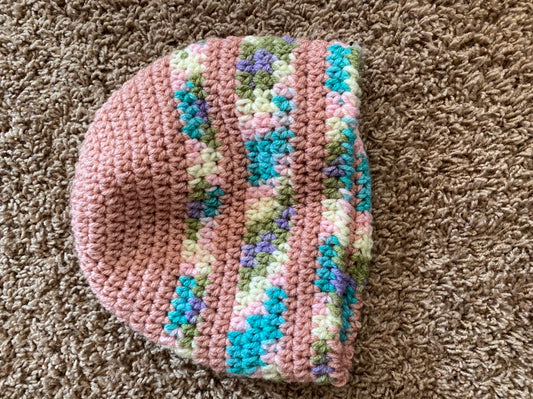 Crocheted mauve & blue Purple winter hat