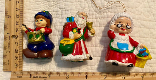 3 vintage rubber Christmas ornaments