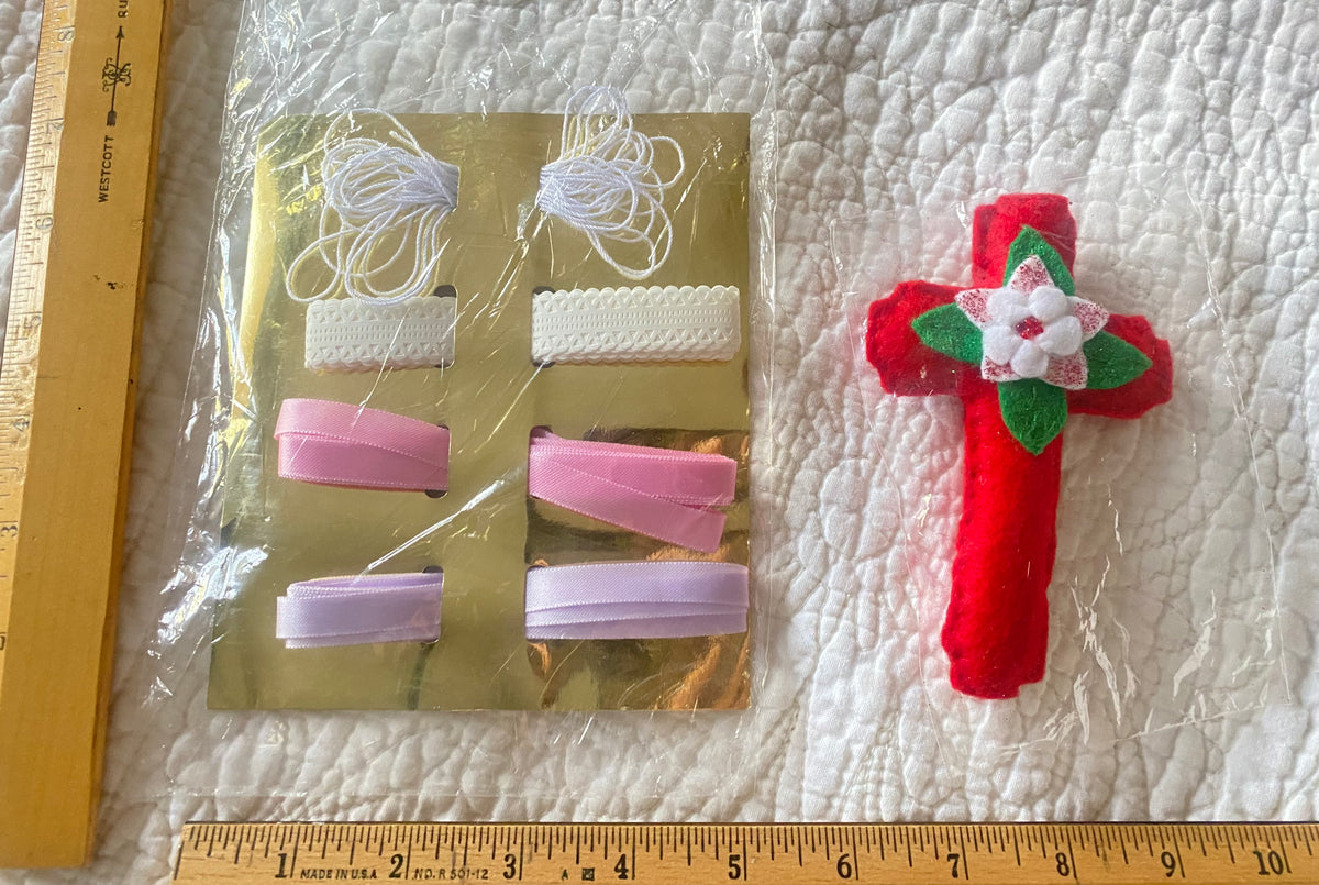 New unused ribbon & String w New cloth cross
