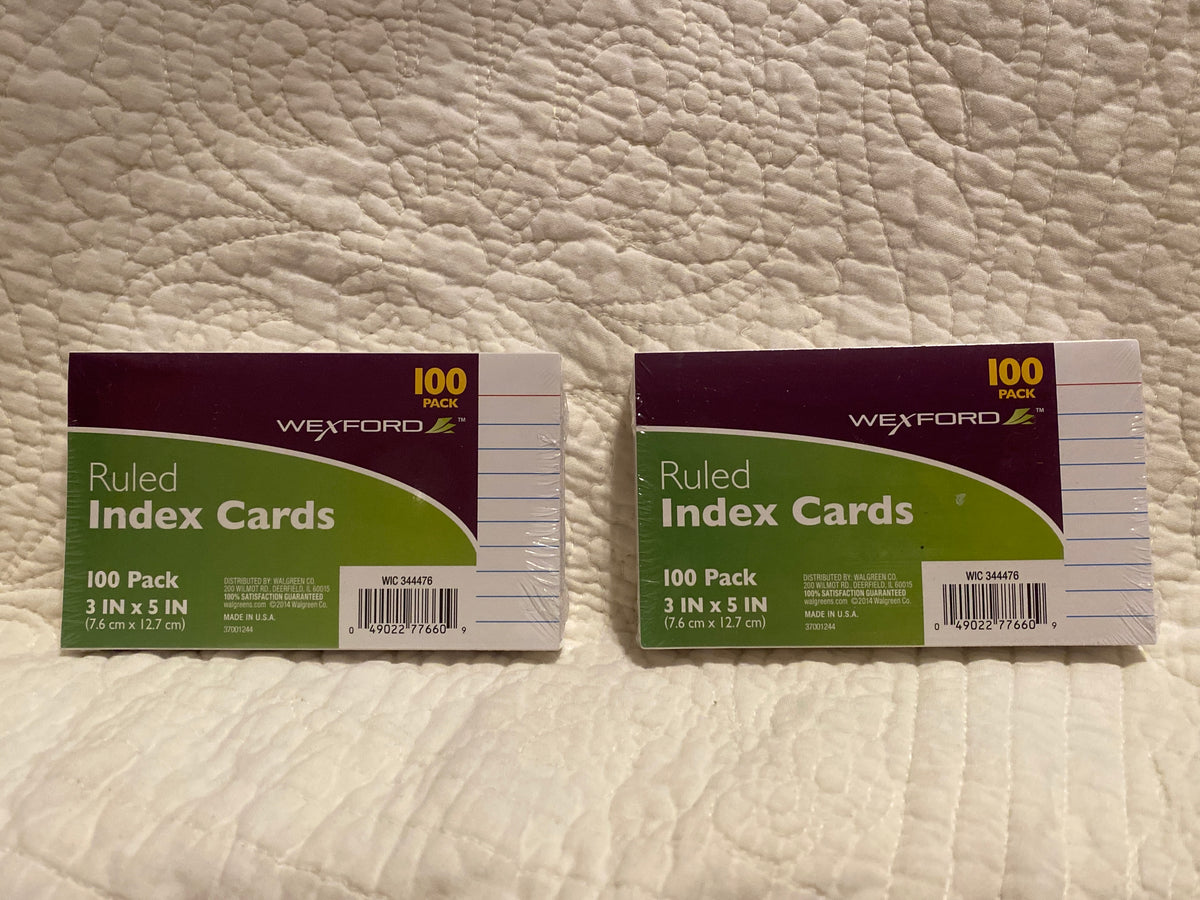 NEW ruled index cards 100 per pack lot of 2