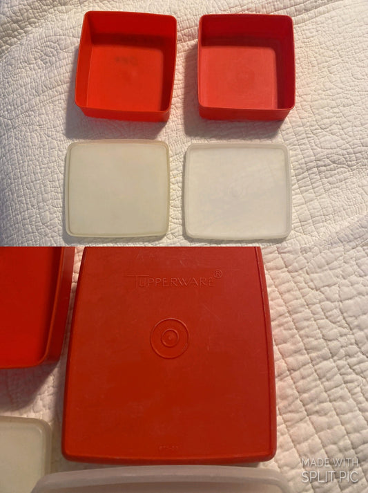 2 vintage red tuberware Sandwich boxes w lids