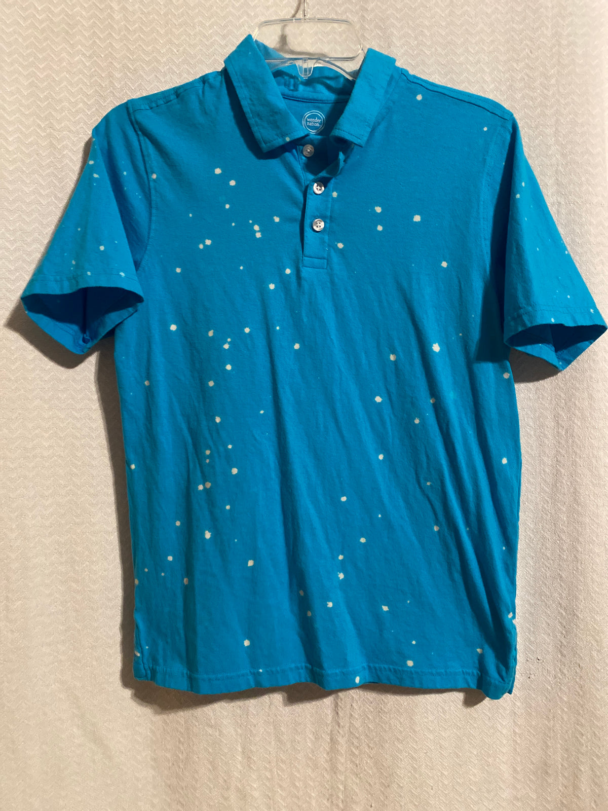 Wonder Nation Blue Polo shirt w white spots - size Youth - 14 (XL)