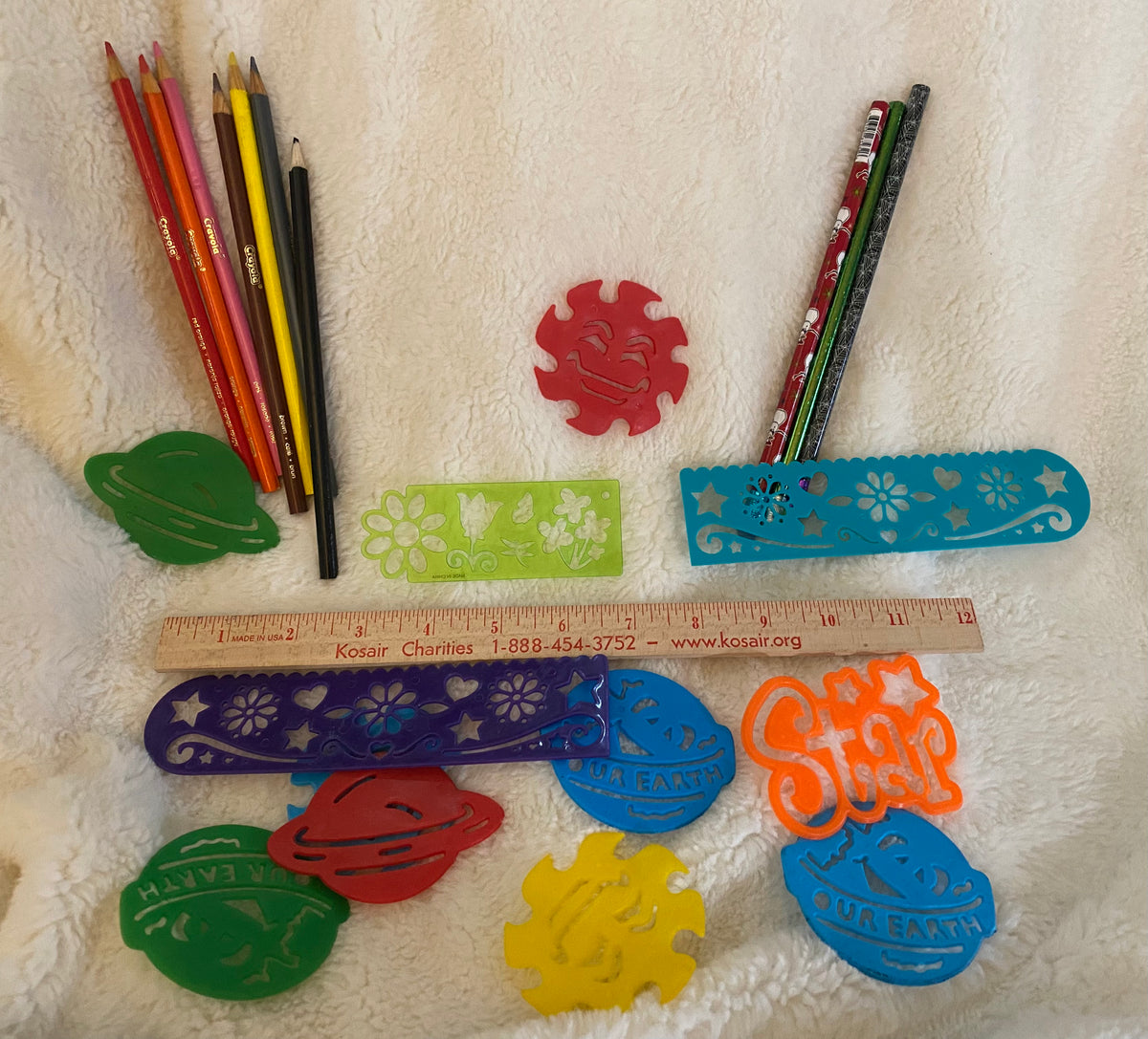 Lot of stencils&crayola Colored & 3 reg pencils