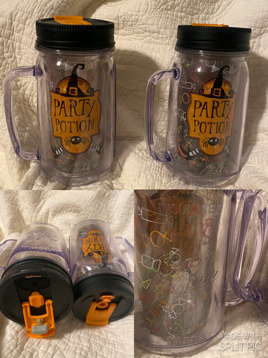 2 Party potion insulated Plastic mason jar mug