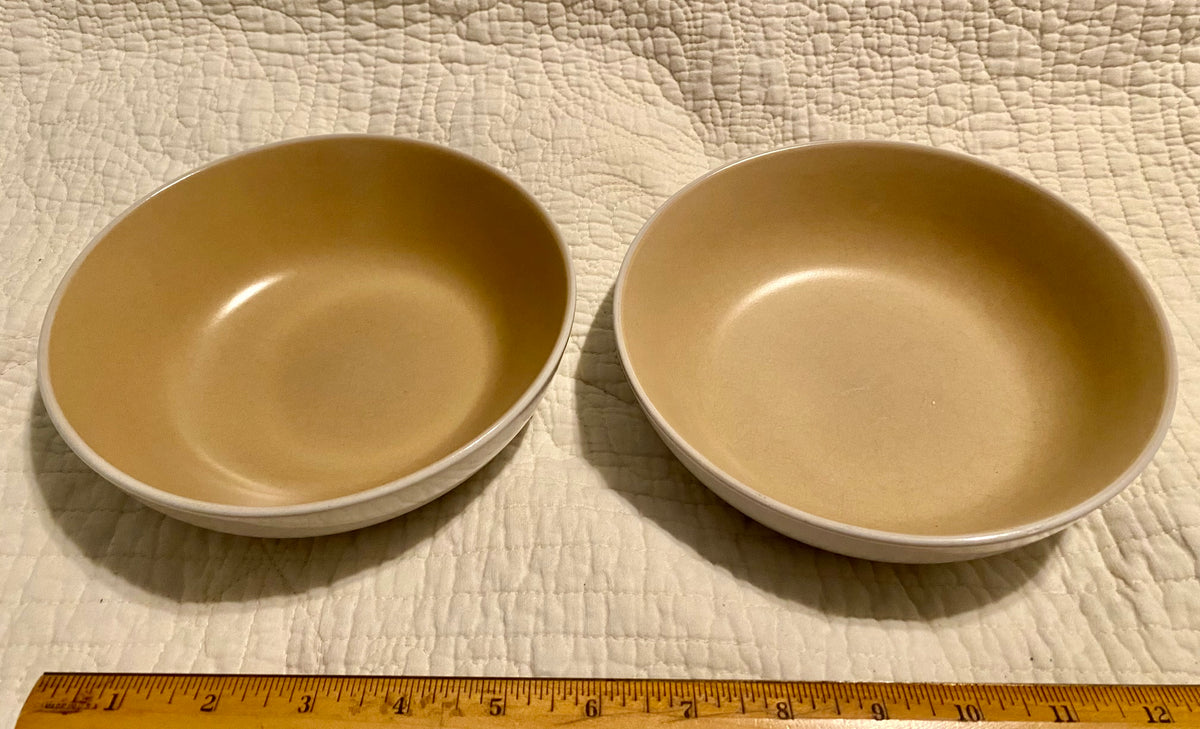 2 ceramic cereal soup Bowls white w tan inside