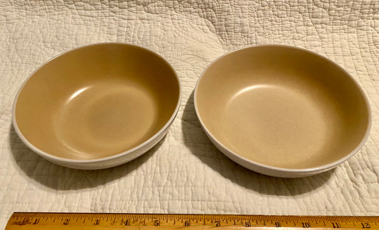 2 ceramic cereal soup Bowls white w tan inside