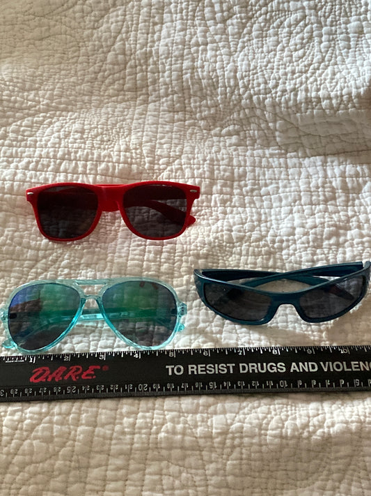 Lot of 3 sunglasses 1 blue child 1 red &