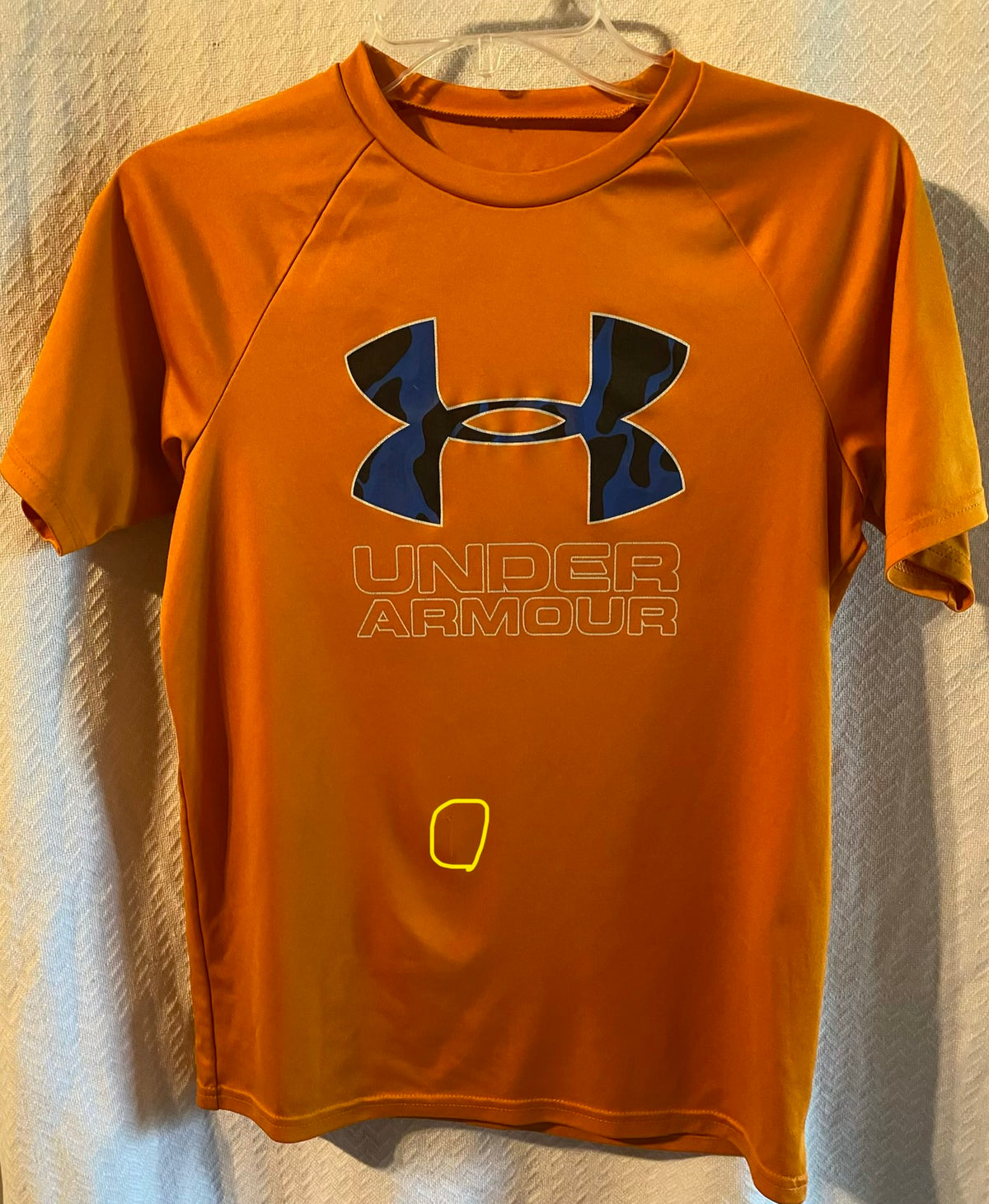 Under armour orange W blue logo short sleeve - size Youth - 14 (XL)