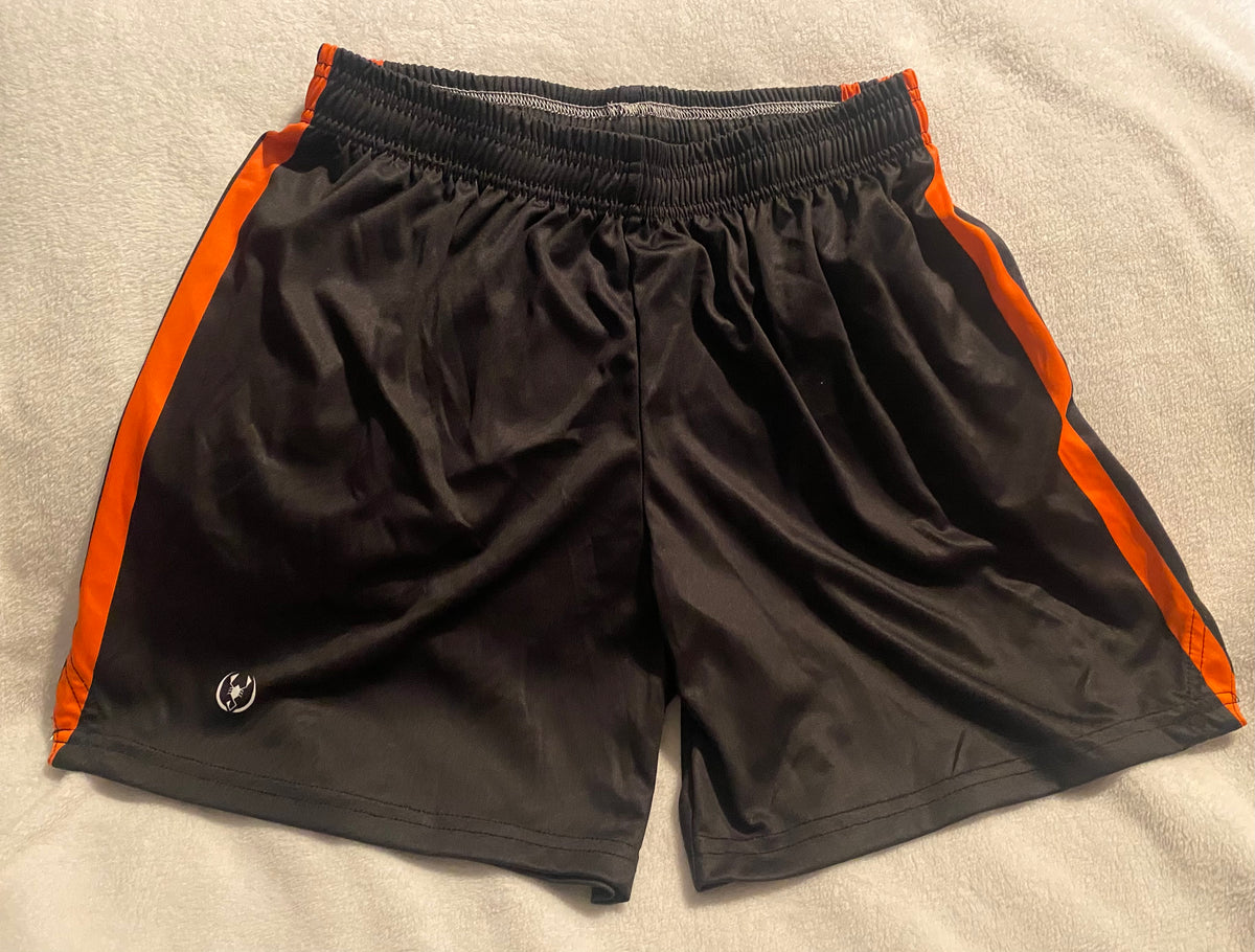 Scorpion black & orange Soccer shorts drawstring - size Youth - 14 (XL)