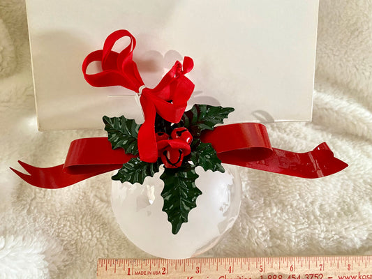 Glass Peace on Earth Ornament metal bow&bells