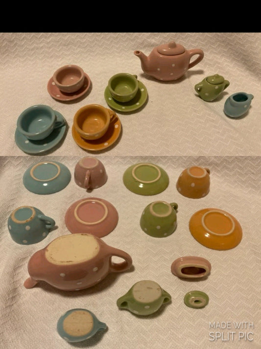 Multicolored vintage Small child tea set