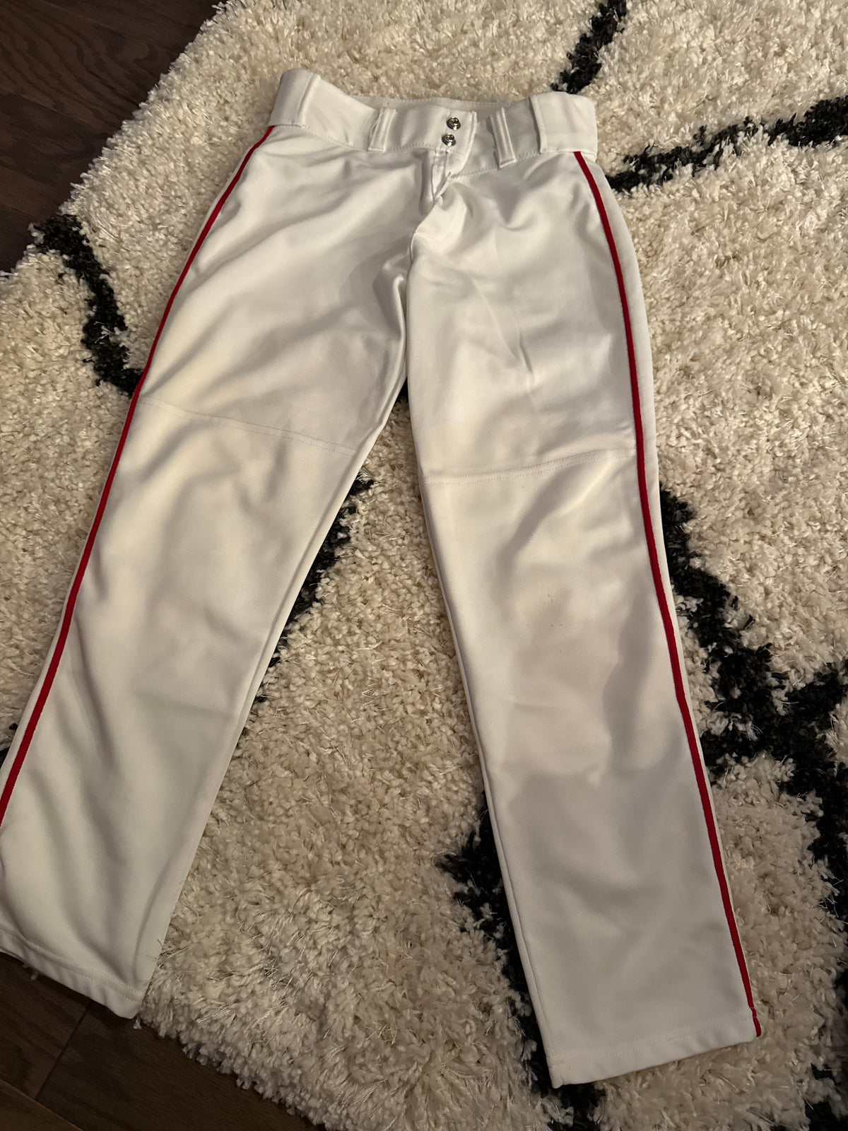 White baseball pants. Red stripe - size Youth - 12 (L)