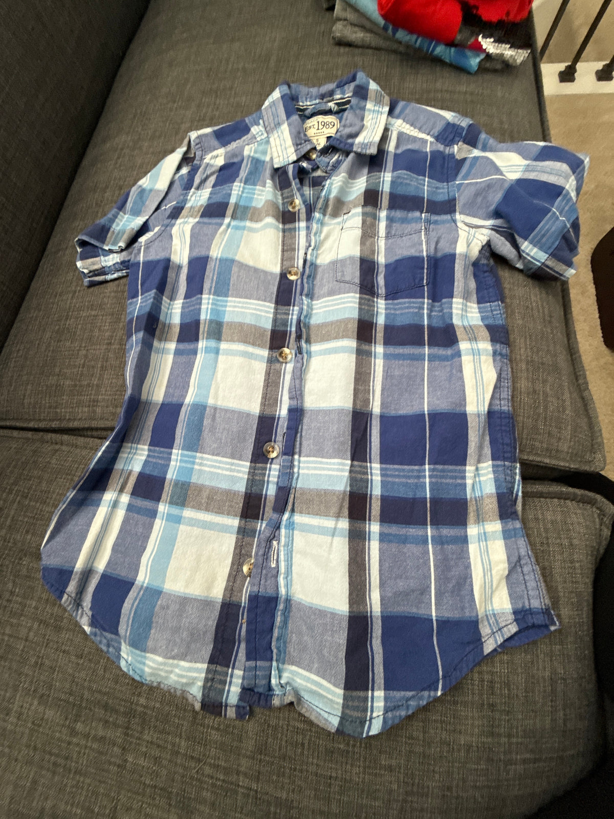 Blue plaid short sleeve - size Youth - 5 (XS)