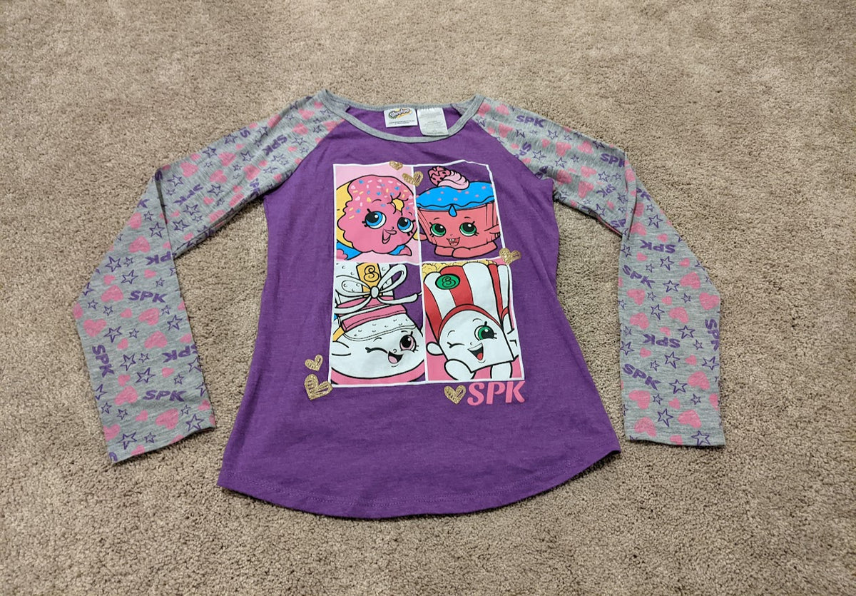 LS Purple/Grey Shopkins Shirt - size Youth - 10 (L)