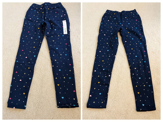NEW($20)Blue leggings w/colored heart print - size Youth - 8 (M)