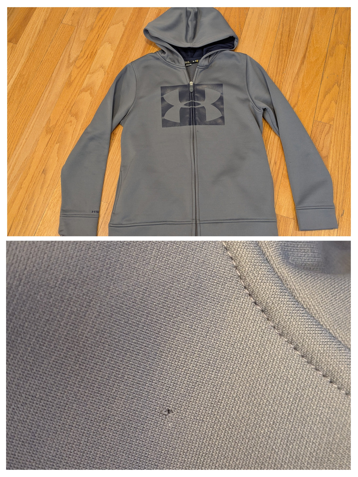 Grey Under Armour hoodie *small hole by shoulder - size Youth - 10 (L)