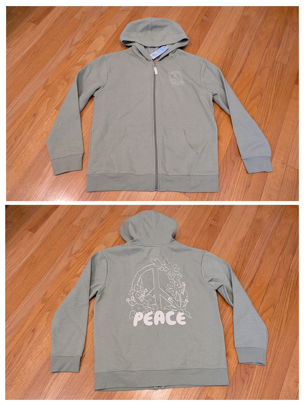 New! Green hoodie W/peace sign-tag(xxl 16) - size Youth - 16 (XL)