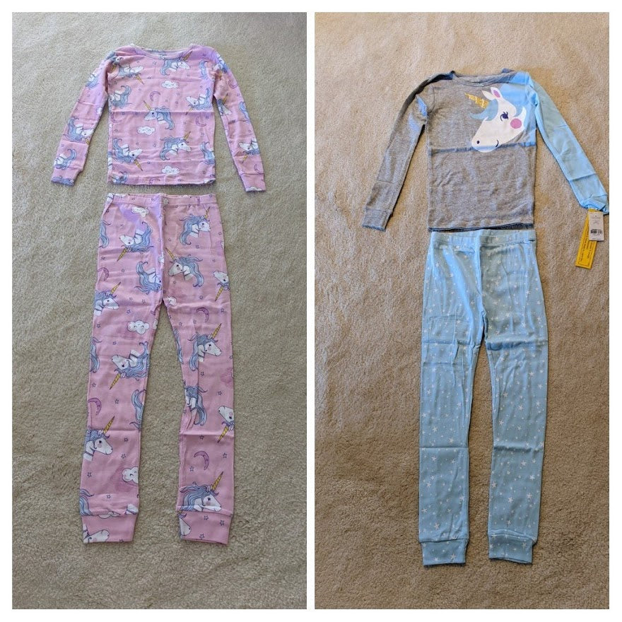 NEW($42)-Carter's LS Pink/Blue unicorn set - size Youth - 8 (M)