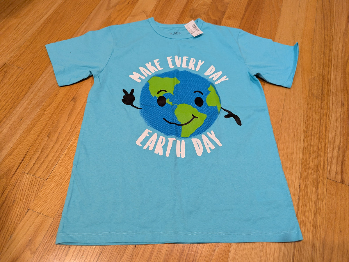 New!($10) Earth Day SS turquoise shirt - size Youth - 14 (XL)