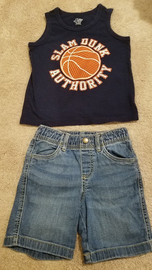 Jean shorts w/blue Bball tank top - size Youth - 5 (XS)