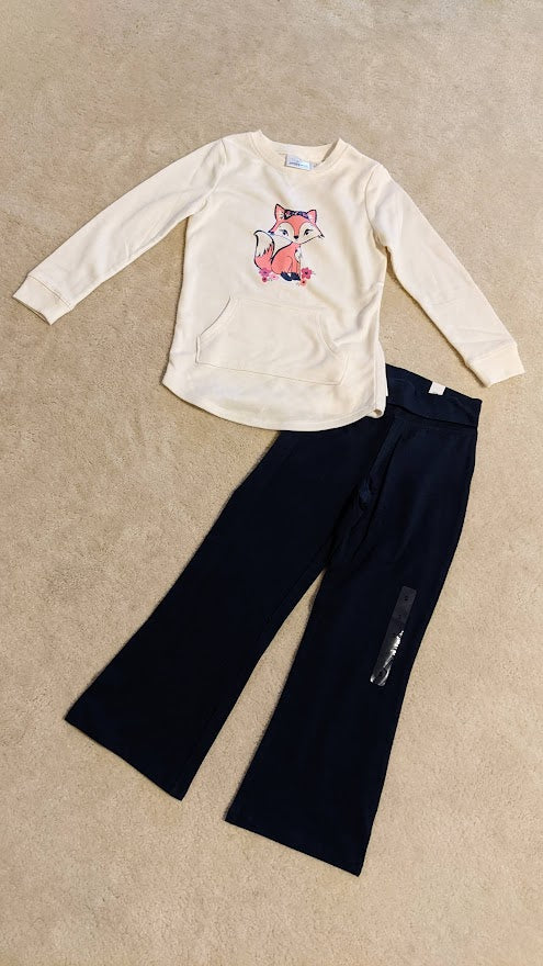 Cream tunic w/fox & new blue leggings - size Youth - 5 (XS)