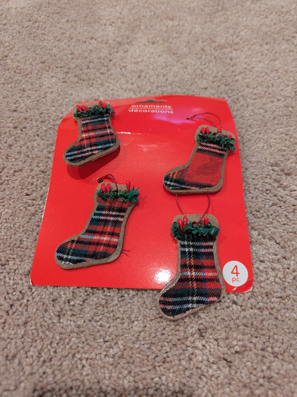 New! Set of wood Stocking ornaments
