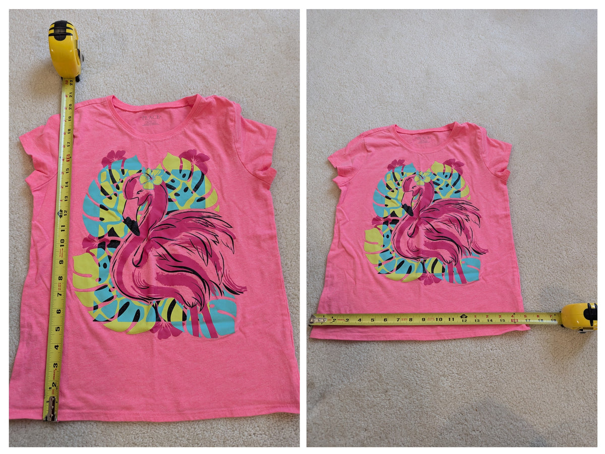 Pink ss shirt W/flamingo print - size Youth - 14 (XL)