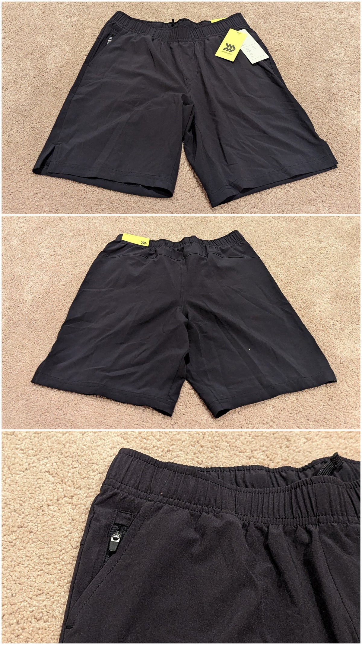 New!Black athletic short W/1 zip pocket - size Youth - 10 (L)