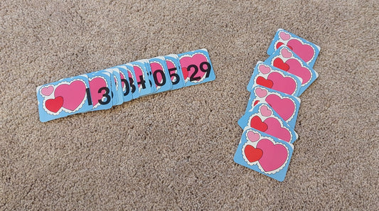 Heart calendar numbers 1-29 plus 6 blank
